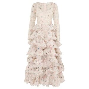 Designer-Style Lace Ruffle Maxi Dress